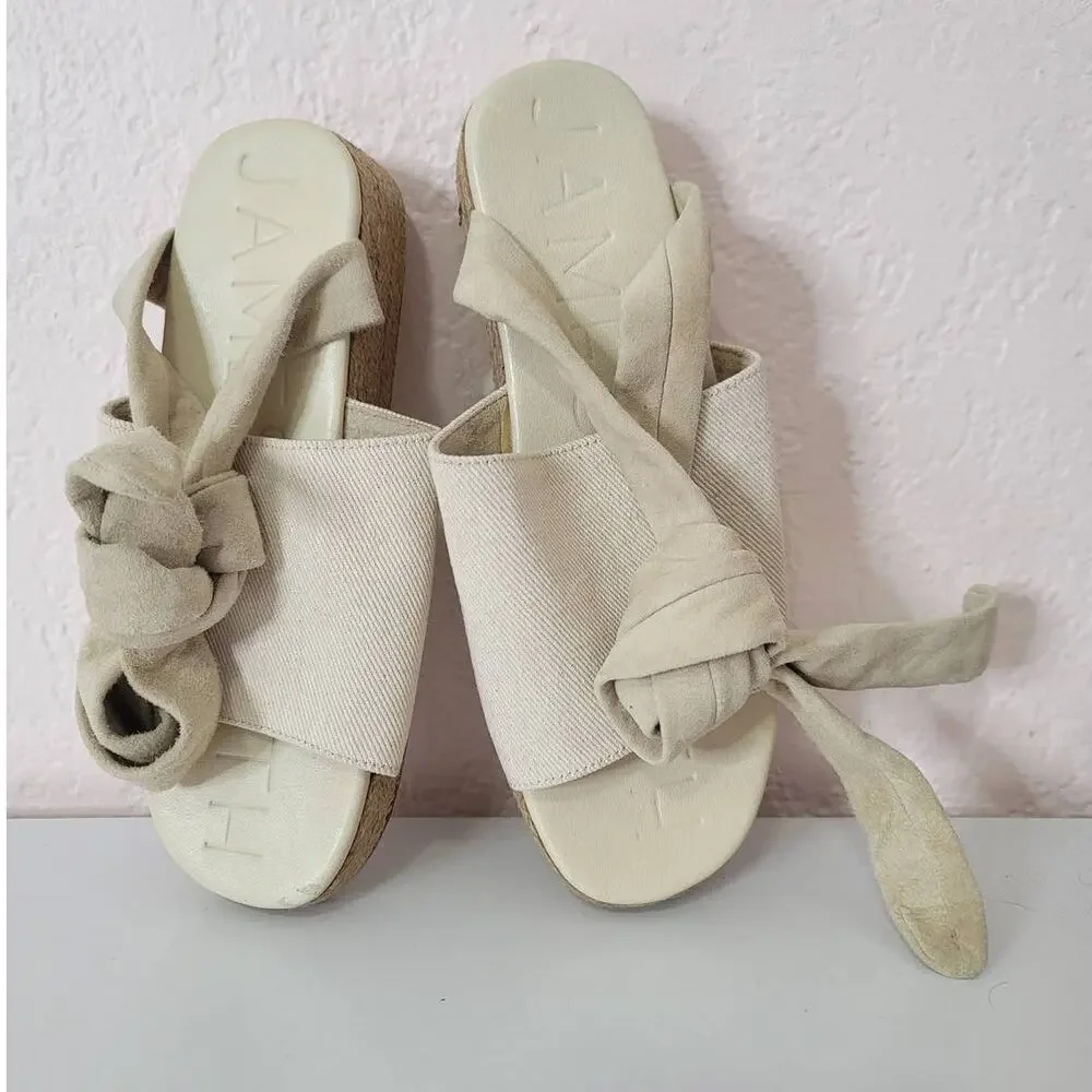 JAMES SMITH The Wrap Suede Espadrille in Cream Size 36 (5.5 US)